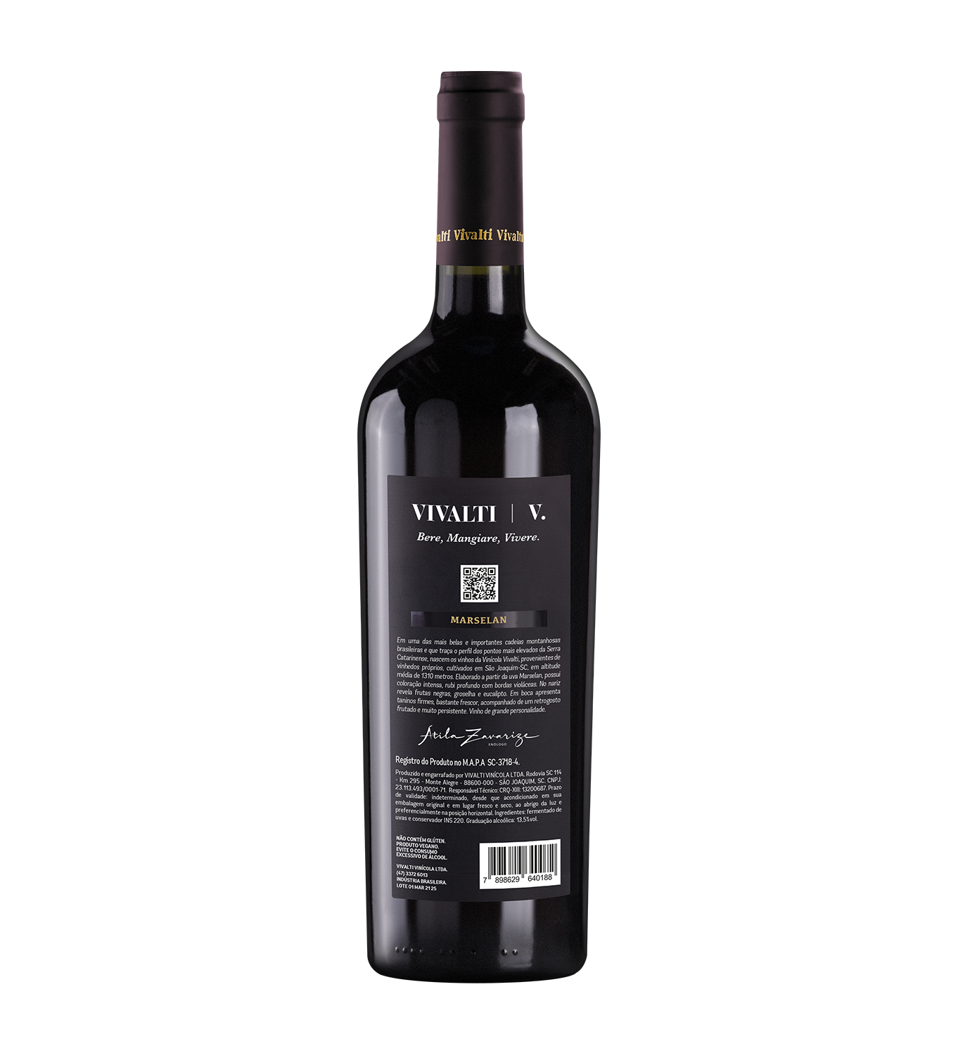 Contra-rótulo do vinho Marselan Vivalti