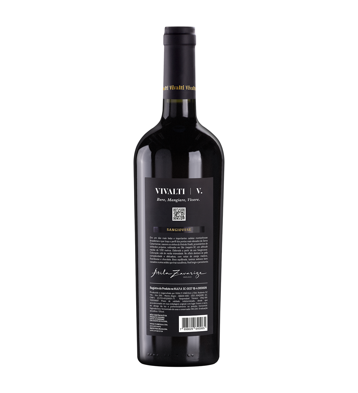 Contra-rótulo do vinho Sangiovese Vivalti