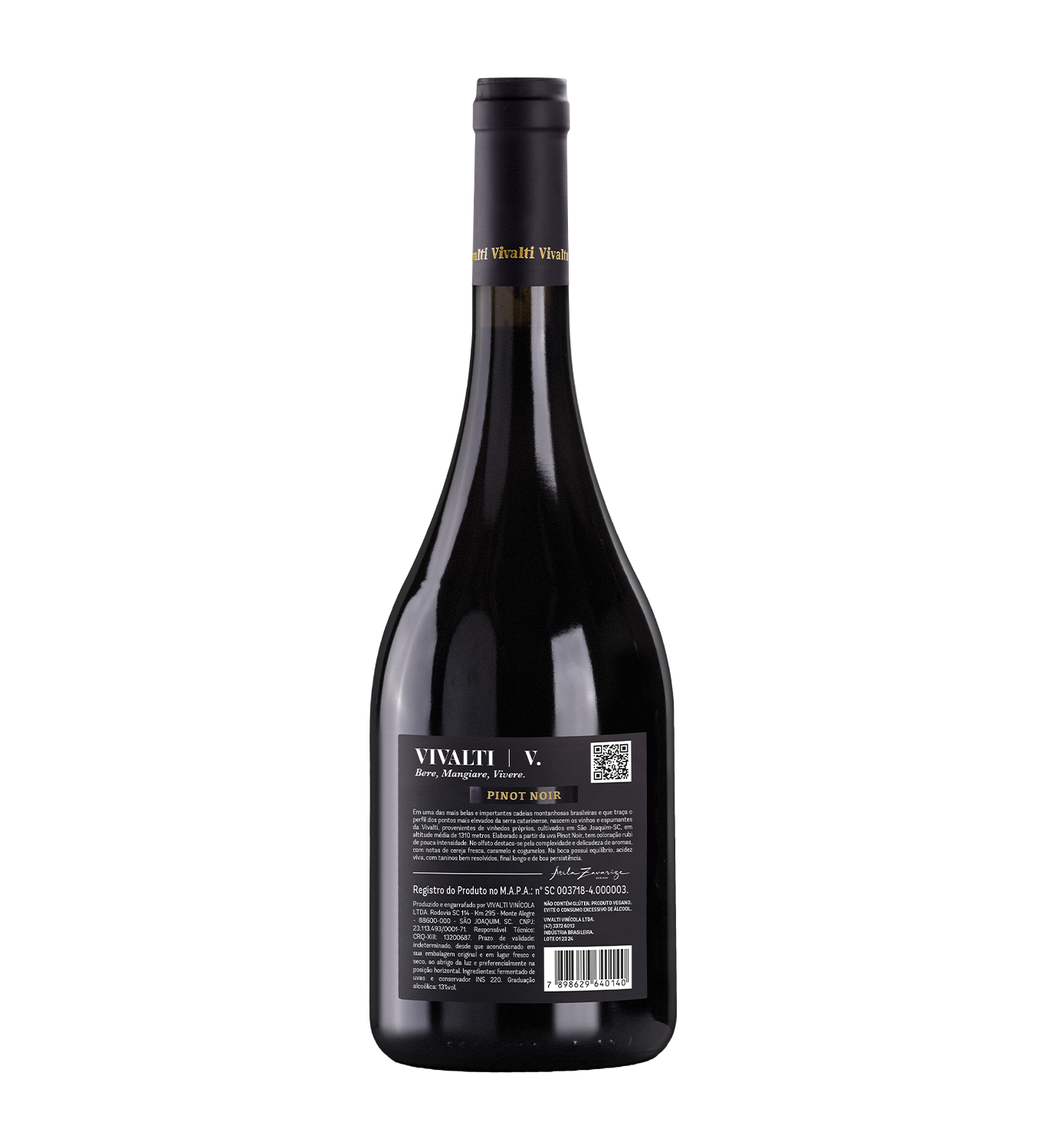 Contra-rótulo do vinho Pinot Noir Vivalti