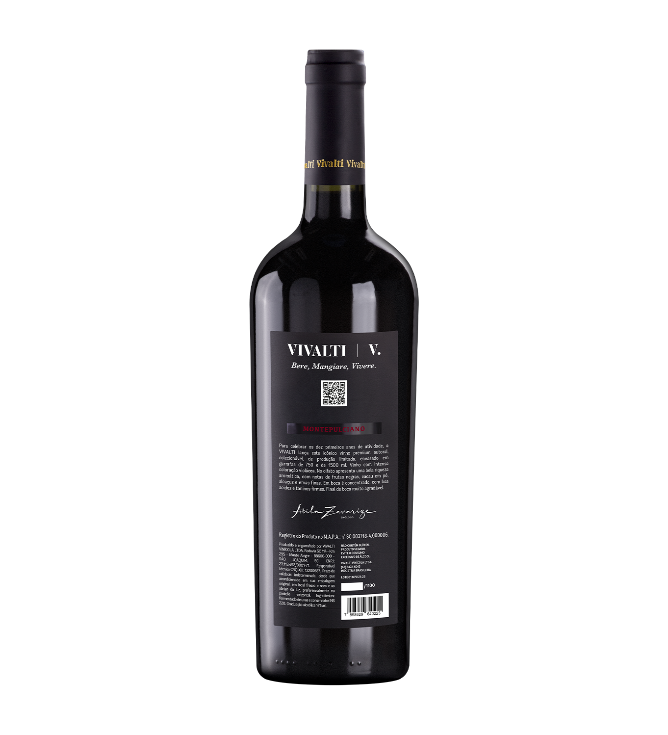 Contra-rótulo do vinho Montepulciano Vivalti